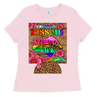 Bubblegum Pink lgbtq kiss me  can cooler Ladies Tee - HRA Design Shop