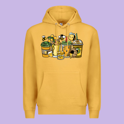 Honey Bee Coffee Cups Premium Hoodie Designed By Howdyjamesfarm