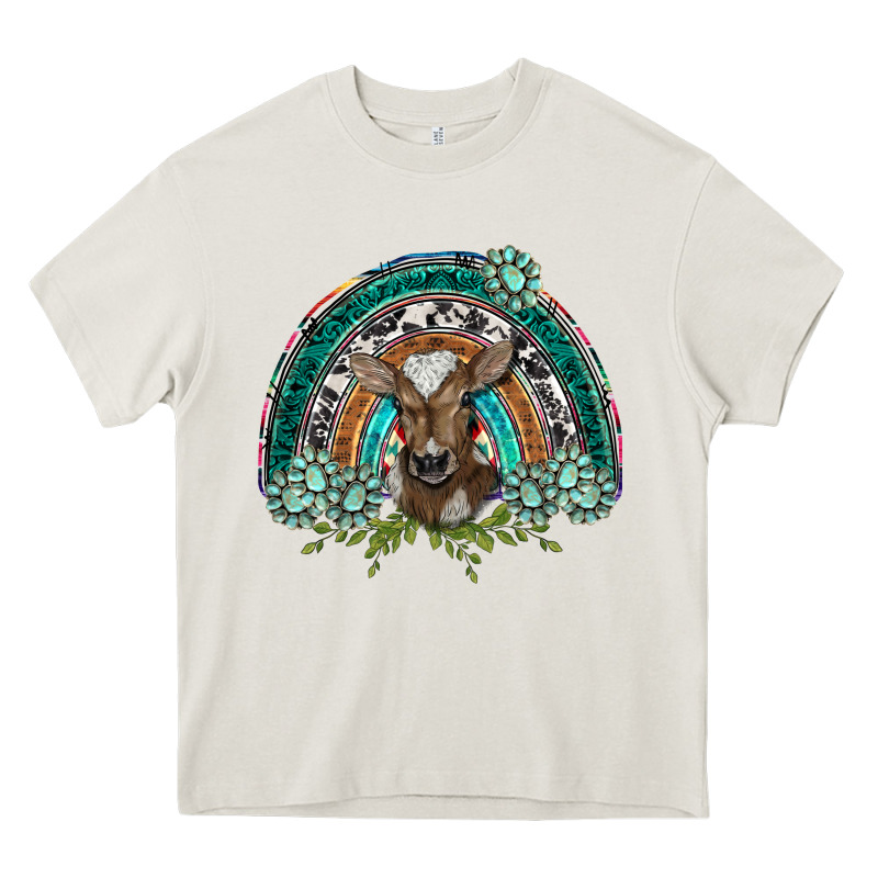 Turquoise Gemstones Brown Baby Cow  Rainbow Heavy Core Tee by BarkalooDesign | Teevron