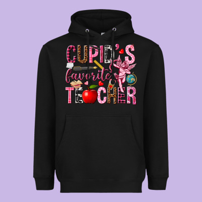 Cupid's Favorite Teacher Valentine's Day Heavyweight Hoodie Designed By Howdyjamesfarm