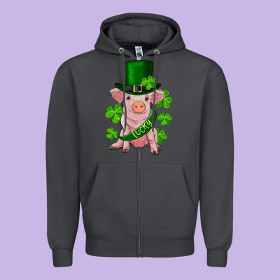 St. Patrick's Day Lucky Baby Pig Zipper Hoodie Designed By Ranaportraitstore