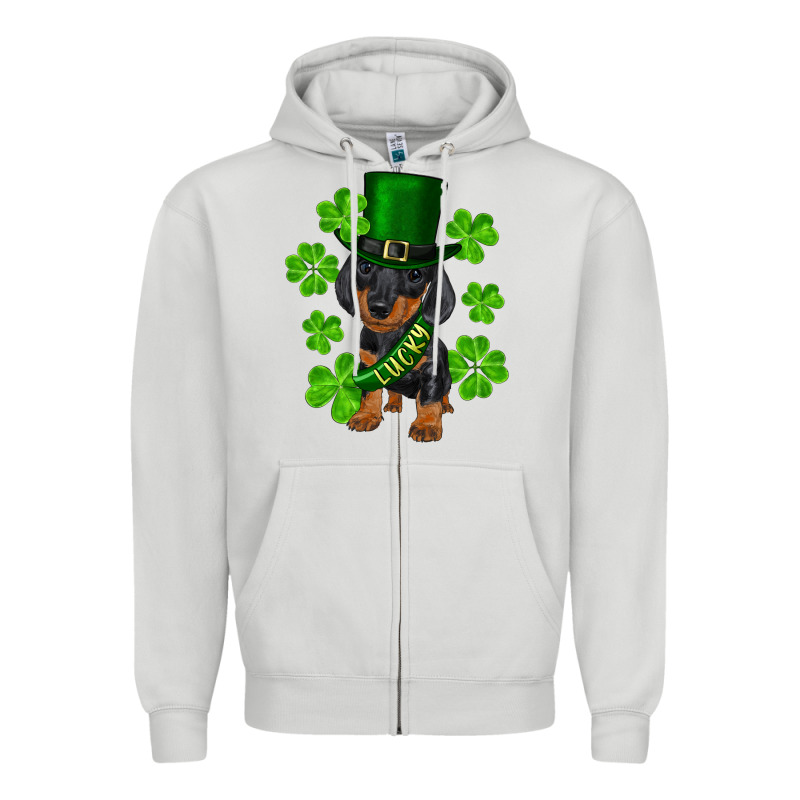 St. Patrick's Day Lucky Dachshund Puppy Zipper Hoodie by RanaPortraitStore | Teevron