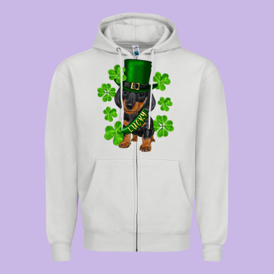 St. Patrick's Day Lucky Dachshund Puppy Zipper Hoodie Designed By Ranaportraitstore