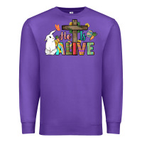 Purple He is alive Easter Day Premium Sweatshirt - HowdyJamesFarm