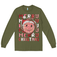 Army Green merry christmas smiling face Long Sleeve Tee - MaliasSmallBusiness