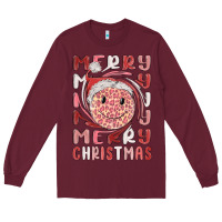 Burgundy merry christmas smiling face Long Sleeve Tee - MaliasSmallBusiness