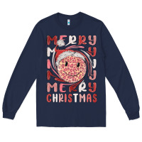 Navy merry christmas smiling face Long Sleeve Tee - MaliasSmallBusiness