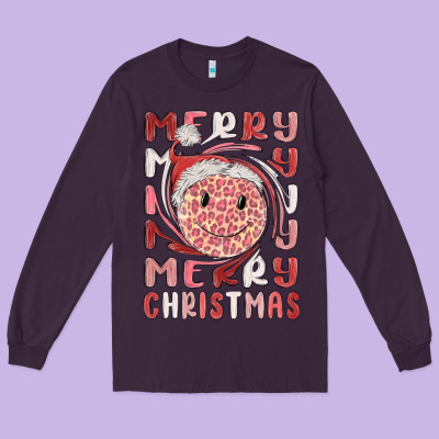Merry Christmas Smiling Face Long Sleeve Tee Designed By Maliassmallbusiness