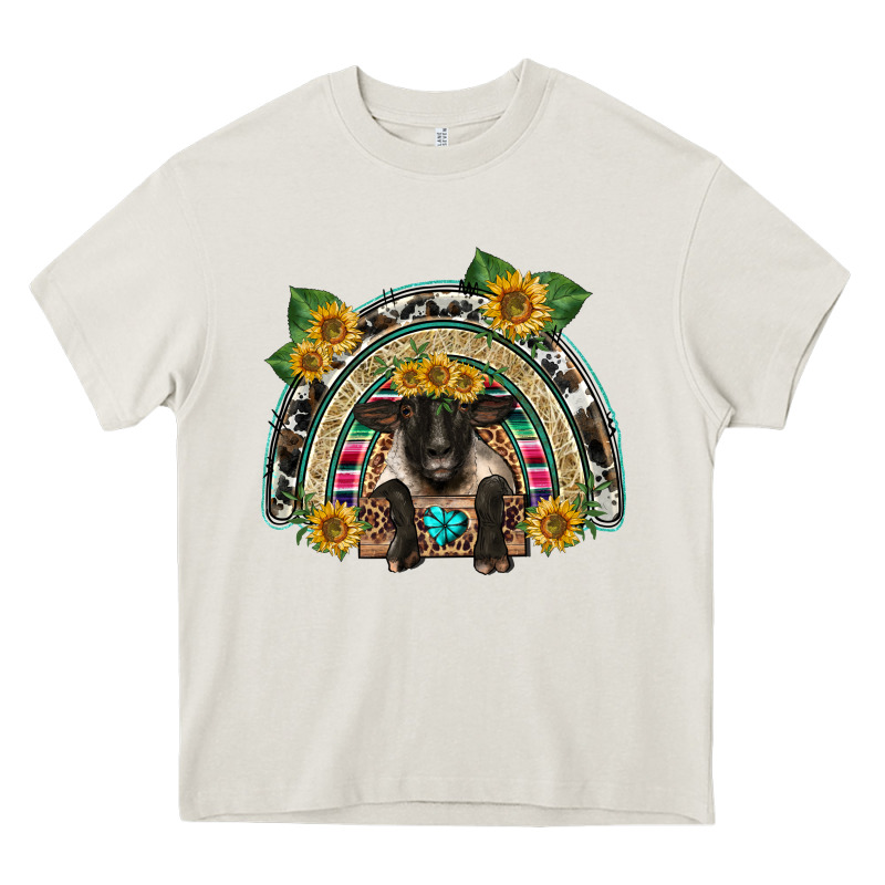 Suffolk Ewe Front Sunflowers Rainbow Heavy Core Tee by BarkalooDesign | Teevron