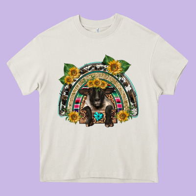 Suffolk Ewe Front Sunflowers Rainbow Heavy Core Tee Designed By Barkaloodesign