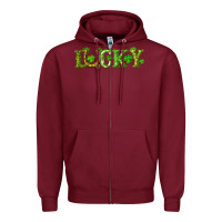 Burgundy st. patrick's day lucky with clovers and horseshoe Zipper Hoodie - RanaPortraitStore