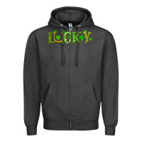 Charcoal Heather st. patrick's day lucky with clovers and horseshoe Zipper Hoodie - RanaPortraitStore