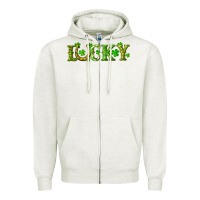 Oatmeal Heather st. patrick's day lucky with clovers and horseshoe Zipper Hoodie - RanaPortraitStore