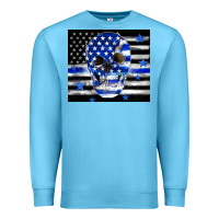 Ocean Blue police flag patriotic skull Premium Sweatshirt - TumblerDesignByShophia