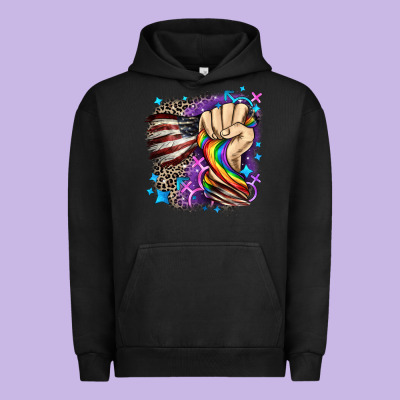 Lgbtq+ And American Flag Urban Hoodie Designed By Fadigitalartstudio