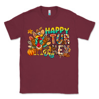 Burgundy Happy Turkey Day Classic Tee - CowhideDigitalArt