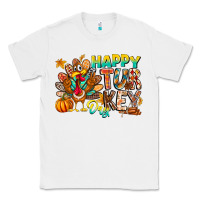 White Happy Turkey Day Classic Tee - CowhideDigitalArt