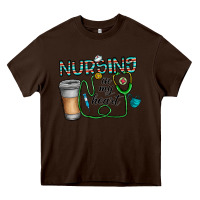 Chocolate Brown nursing İn my heart Heavy Core Tee - CowhideDigitalArt