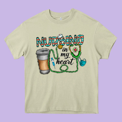 Nursing İn My Heart Heavy Core Tee Designed By Cowhidedigitalart