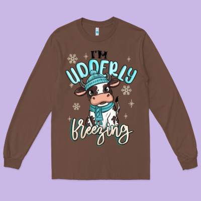 I'm Udderly Freezing Baby Cow Long Sleeve Tee Designed By Maliassmallbusiness