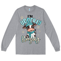Heather Grey i'm udderly freezing baby cow Long Sleeve Tee - MaliasSmallBusiness