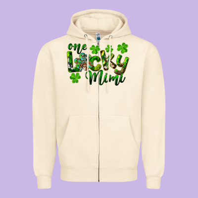St. Patrick's Day One Lucky Mimi Zipper Hoodie Designed By Ranaportraitstore