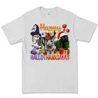 Dove Grey Happy Hallothanksmas Cats Premium Tee - BundleAndBundleShop