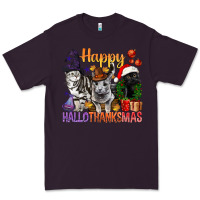 Plum Happy Hallothanksmas Cats Premium Tee - BundleAndBundleShop