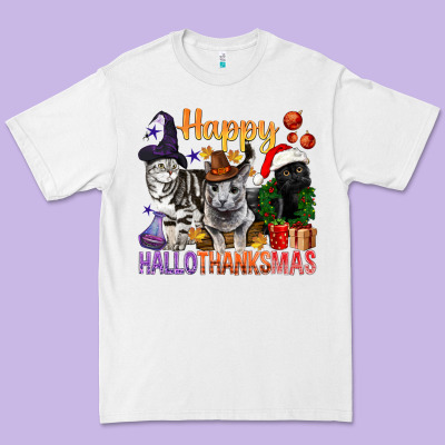 Happy Hallothanksmas Cats Premium Tee Designed By Bundleandbundleshop