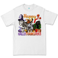 White Happy Hallothanksmas Cats Premium Tee - BundleAndBundleShop