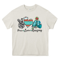 Cream peace love nursing Heavy Core Tee - CowhideDigitalArt