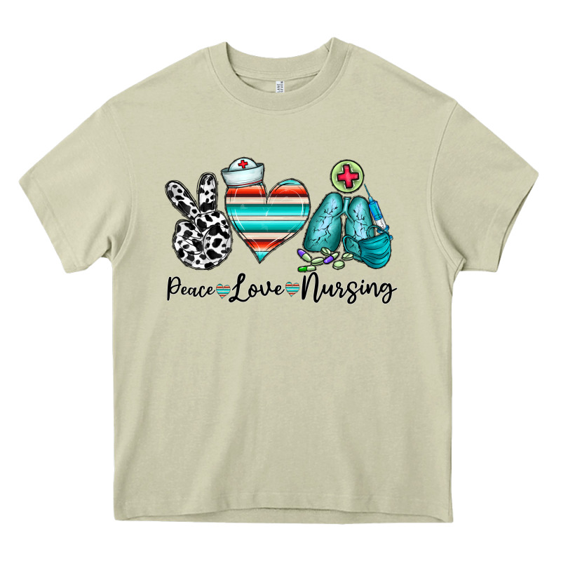 Peace Love Nursing Heavy Core Tee by CowhideDigitalArt | Teevron