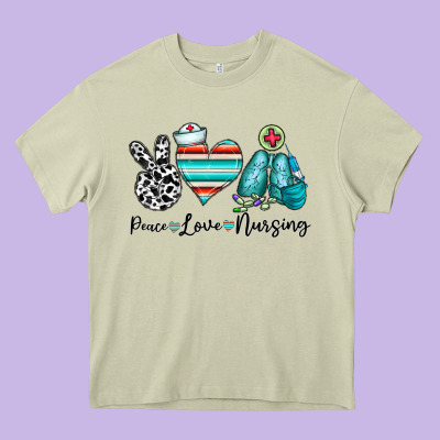 Peace Love Nursing Heavy Core Tee Designed By Cowhidedigitalart