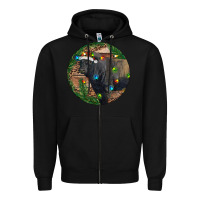 Black Black Angus Bull with Christmas Lights Zipper Hoodie - RanaPortraitStore