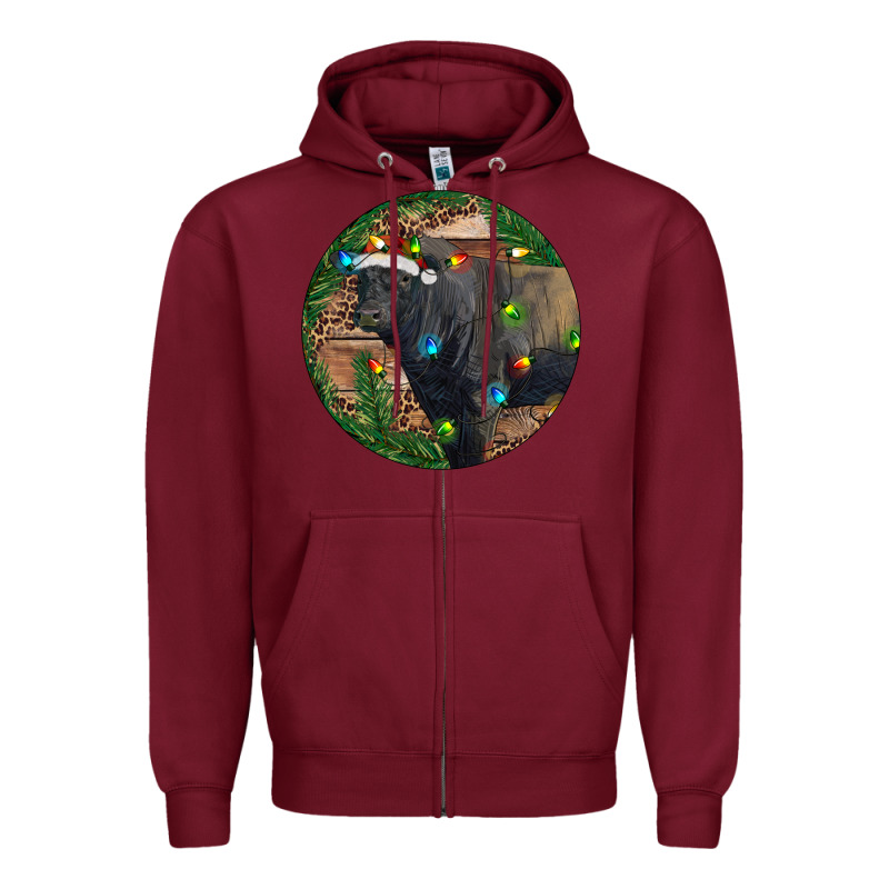 Black Angus Bull With Christmas Lights Zipper Hoodie by RanaPortraitStore | Teevron