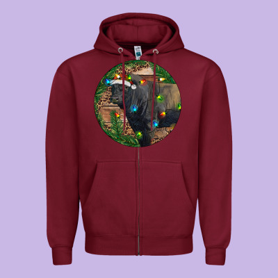 Black Angus Bull With Christmas Lights Zipper Hoodie Designed By Ranaportraitstore