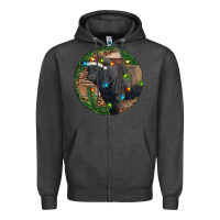 Charcoal Heather Black Angus Bull with Christmas Lights Zipper Hoodie - RanaPortraitStore