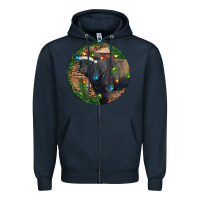 Navy Black Angus Bull with Christmas Lights Zipper Hoodie - RanaPortraitStore