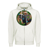 Oatmeal Heather Black Angus Bull with Christmas Lights Zipper Hoodie - RanaPortraitStore