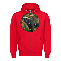 Red Black Angus Bull with Christmas Lights Zipper Hoodie - RanaPortraitStore
