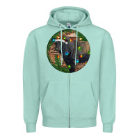 Seafoam Black Angus Bull with Christmas Lights Zipper Hoodie - RanaPortraitStore