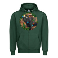 Sports Green Black Angus Bull with Christmas Lights Zipper Hoodie - RanaPortraitStore