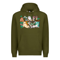Army Green Dog coffee cups Premium Hoodie - HowdyJamesFarm