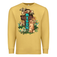 Antique Gold He is risen Bunny Cross Easter Day Premium Sweatshirt - HowdyJamesFarm