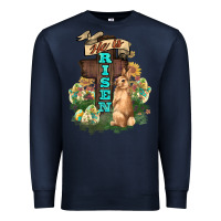 Navy He is risen Bunny Cross Easter Day Premium Sweatshirt - HowdyJamesFarm