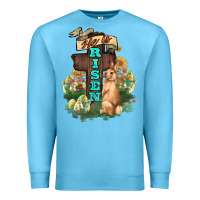 Ocean Blue He is risen Bunny Cross Easter Day Premium Sweatshirt - HowdyJamesFarm