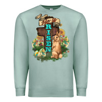 Seafoam He is risen Bunny Cross Easter Day Premium Sweatshirt - HowdyJamesFarm
