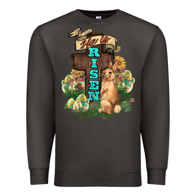 He Is Risen Bunny Cross Easter Day Premium Sweatshirt by HowdyJamesFarm | Teevron