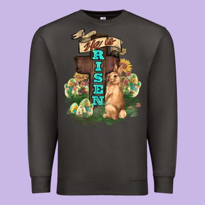He Is Risen Bunny Cross Easter Day Premium Sweatshirt Designed By Howdyjamesfarm