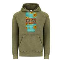 Vintage Olive mom hereford cattle sunflowers on tooled leather slim can cooler Vintage Hoodie - BarkalooDesign